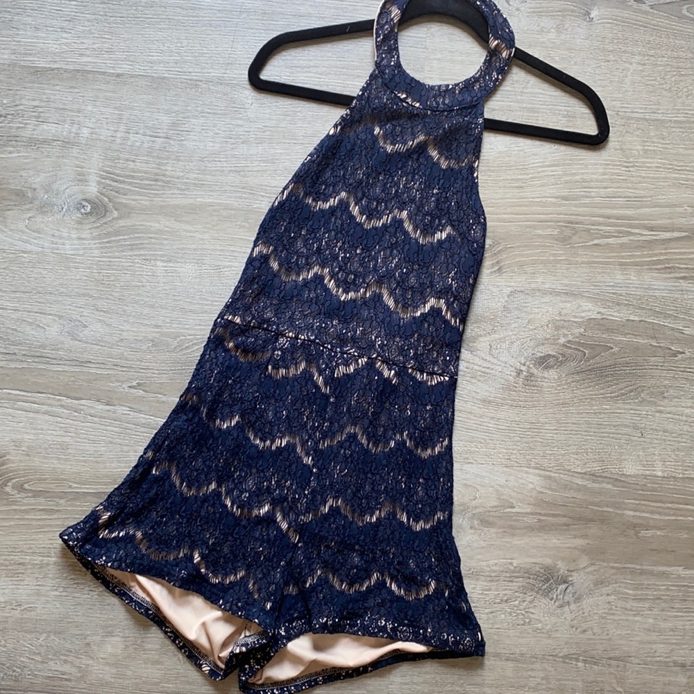 Navy Lace Halter Romper